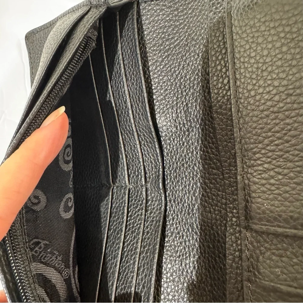 Brighton Talana Large Slim Wallet in  Black Leather with Woven Silver Medallion - Picture 7 of 13